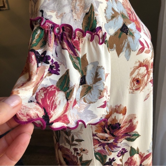 Hem & Thread Floral Multicolor Ruffle Sleeve Shift T-Shirt Swing Dress M - Picture 4 of 10